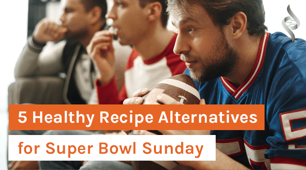 Guys sitting around eating health super bowl recipes!